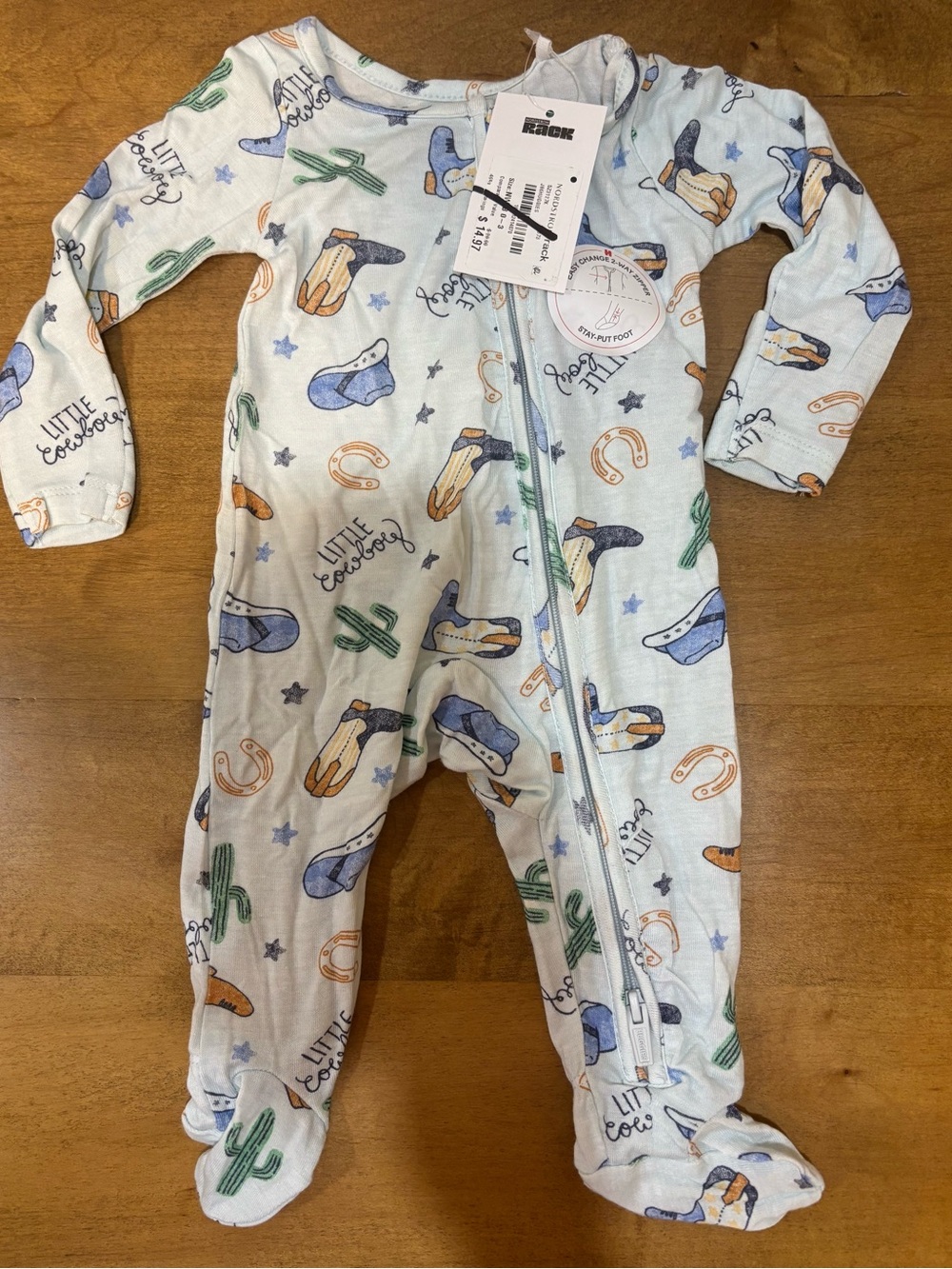 Huggies Little Cowboy Footed One-Piece 2 Way Zipper Pajamas NWT Size Newborn
